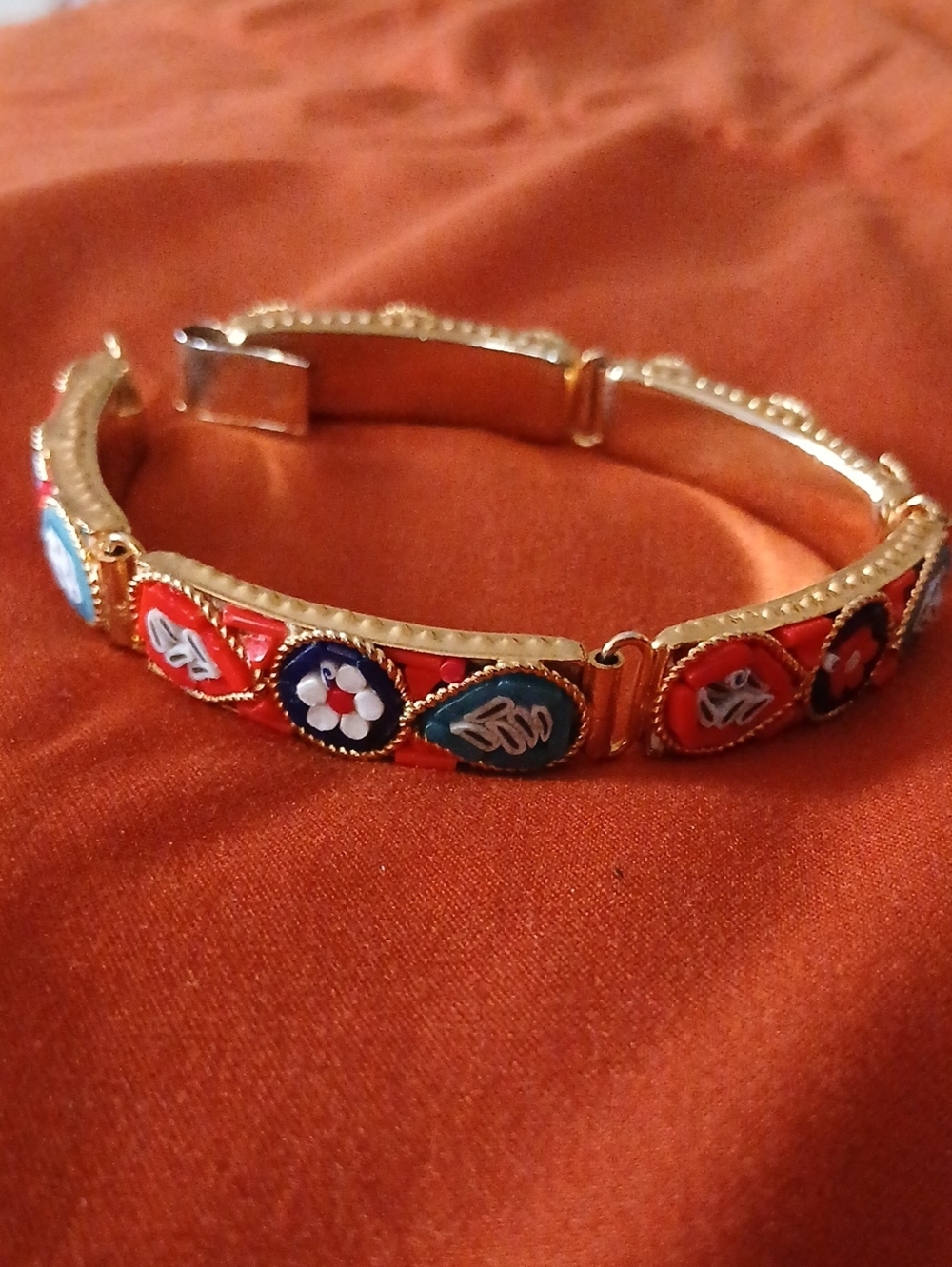 Gold-Tone Multicolor Enamel Flower & Geometric Bracelet - Women Jewelry